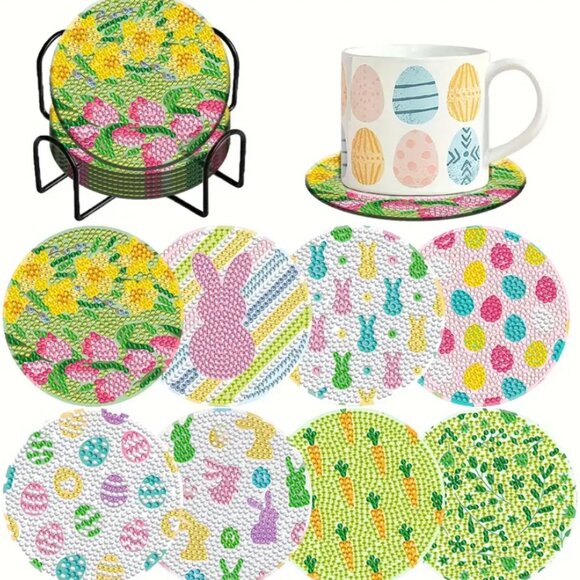 New 8 Piece Easter Diamond Painting Coaster Kit - Picture 1 of 6